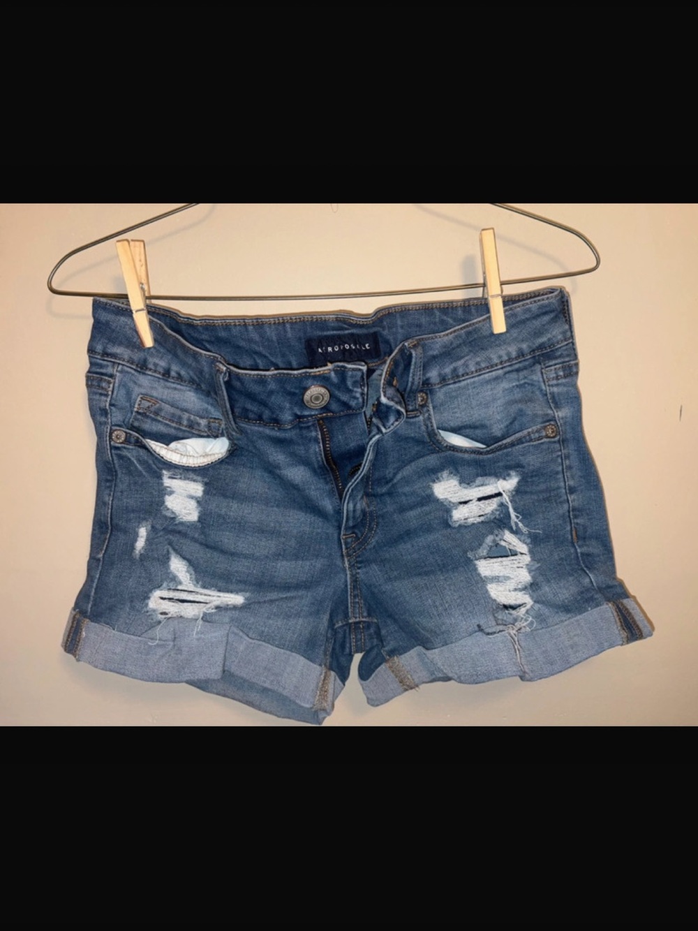 Aeropostale Ripped Cuffed Denim Shorts - Blue